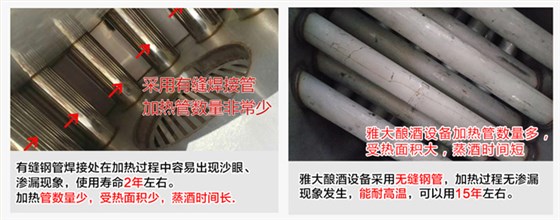 怎樣判斷一款糧食釀酒設備的價格到底貴不貴？99%的人都被騙了!-05-加熱管材質對比