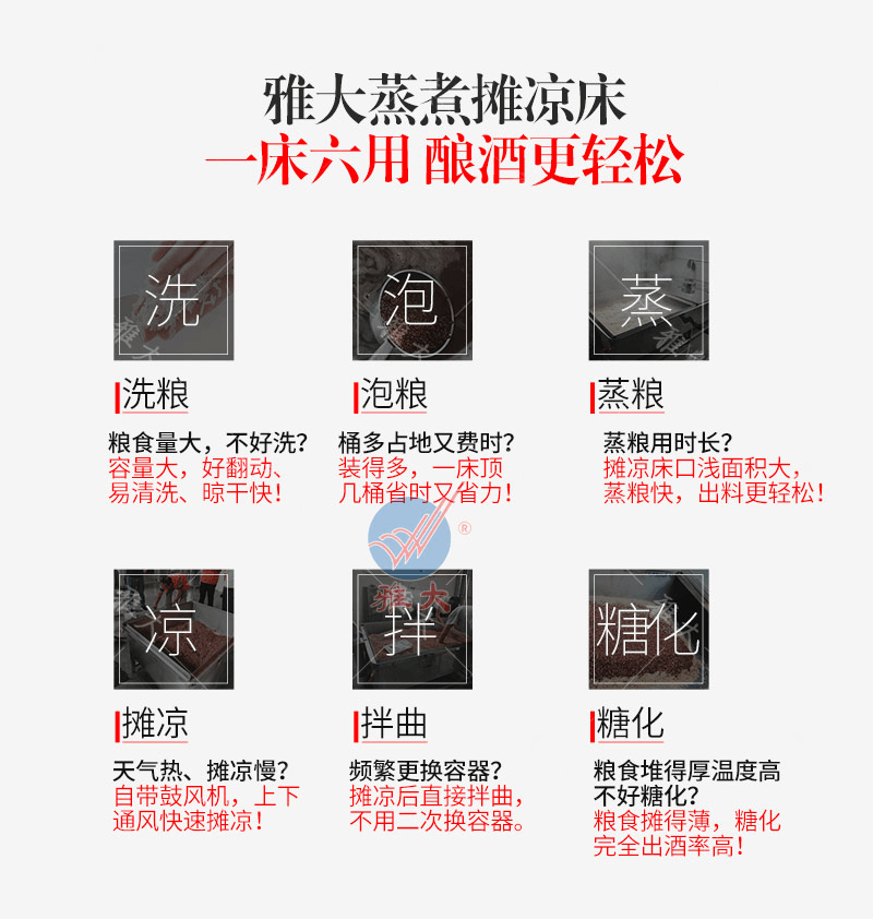 釀酒好幫手,雅大多功能蒸煮攤晾床設備! 釀酒好幫手,雅大多功能蒸煮攤晾床設備!